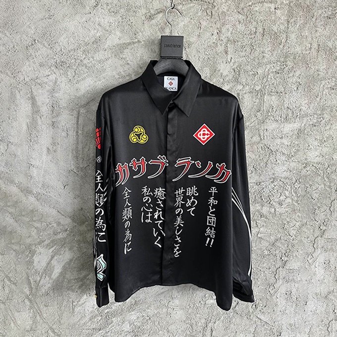 casablanca japanese graphic printed silk long sleeve shirt